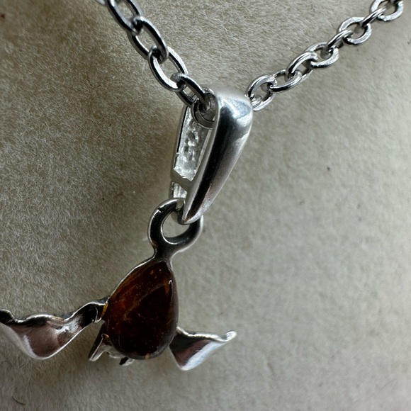 Silver and Amber Bat Pendant on Stainless Steel Chain - Picture 5 of 8